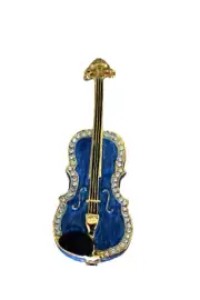 Blue Violin Fiddle Enamel Jewelry Trinket Box Made with Swarovski Crystals