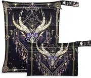 Bohemian Tarot Astrology Colobull Head zippered bags for wet 2 Pack diaper bag essential items with handles for baby diapers, bathing