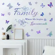 Wall Sticker Removable Family Love Never ends Purple Buttefly Living Room Decal