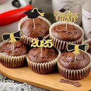 BHSTTNIXP 24Pcs Cupcake Toppers for 2025 Graduation,4 Styles Graduate Party Cake Decorations,Cake Insert Holder Regalia Cap Decoration for Graduation Theme Party