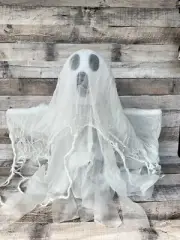 NEW Gemmy Pop Up Animated White Ghost Eyes Light Makes Scary Sounds 24" tall