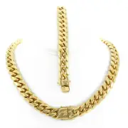 14mm Miami Cuban Link Bracelet 8'' & Chain 30'' 18k Gold Plated Stainless Steel