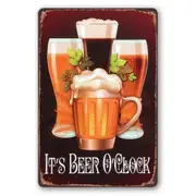 3x It's Beer O'clock Drink Wine Bar Man Cave Rustic Look Decorative Tin Sign
