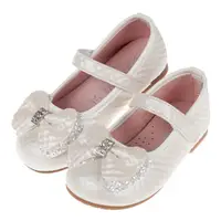 在飛比找媽咪愛MamiLove優惠-菱格紋典雅鑽飾蝴蝶結白色兒童公主鞋