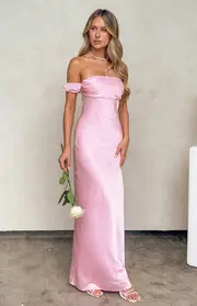 Elvira Pink Satin Formal Maxi Dress