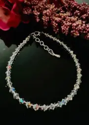 HANDMADE SWAROVSKI ELEMENTS BEADED ANKLE BRACELET CRYSTAL AB AURORA BOREALIS