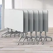 YVYKFZD Folding Conference Table, Meeting Table with Lockable Wheels, Flip Top Mobile Training Table, Rolling Conference Room Table, for Office, Meeting Room, Easy Assembly(6Pcs,47.2"x23.6"x29.1")