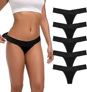 Auithery Thongs for Women Sexy Lace Cotton Panties Comfortable Soft G String Thong Underwear Size XS-4XL Pack 5-6