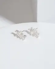 Silver Cubic Zirconia Fanned Crystal Stud Earrings