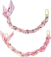 2Pcs Purse Extender Chain Gold Pink Bag Extender Chain Silk Purse Strap Extender Satin Purse Strap Replacement Crossbody Purse Accessories for Women Bag Charms for Handbags Tote Bags Purse Making