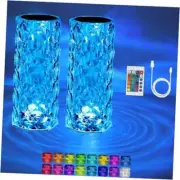 2 Pack Crystal Table Lamp (Touch & Remote), RGB 16 Colors Changing RGB*2Pack