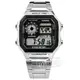 CASIO / AE-1200WHD-1A / 卡西歐 復古方形 計時 防水 世界時間 不鏽鋼手錶 灰黑色 40mm
