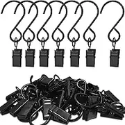 Stainless Steel S Hooks Curtain Clips, 50 Pack Hanging Party Lights Clips, Hangers Gutter Photo Camping Tents, Art Craft Display, Garden Courtyards Decoration, 3 Inch Long Black