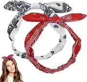 Boho Bandana Headbands for Girls Women Paisley Print Bowknot Headband Rabbit Ears Head Band Bow Hair Accessories for Womens Elastic Head Bands Hair Hoops Hair Accessories 2pcs