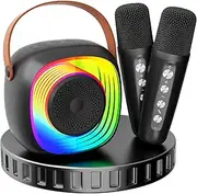 Karaoke Machine for Kids Adults, Portable Bluetooth Speaker with Wireless Microphone and Colorful Lights, Gifts for Girls Boys Birthday/Home Party(Black)