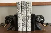 Waylande Gregory Studios Elephant Pair Bookends Glossy Black W/ Gold Tusks