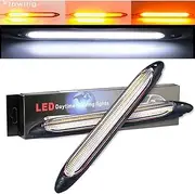 YSY Led Car DRL Daytime Running Lights Strip Waterproof 12V Auto Headlight Sequential Turn Signal Yellow Flow Day Light Universal 2Pcs (23.5CM, white and yellow)