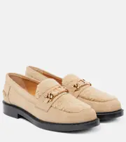 [Tod's] Tod's Shearling-trimmed suede loafers AU 9.5 beige