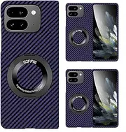 [Hülle] Pixel 9 Pro Fold Mobile Phone Case Carbon Fibre Wireless Charge + 360° Rotating Ring Bracket, Curved Surface Case for Google Pixel 9 Pro Fold (1)