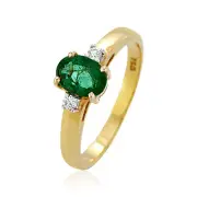 Solitaire Emerald Diamond Ring Genuine 18K Yellow Gold Woman Ornament Jewelry
