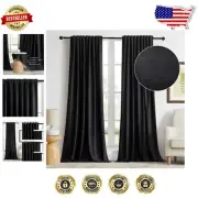 Elegant Black Velvet Thermal Window Curtains 72" L - Noise Reducing Drapes