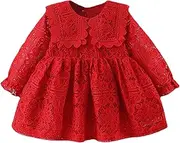 [Generic] Toddler Kids Infant Baby Girls Long Ruffled Sleeve Solid Patchwork Lace Princess Dress Outfits Dress Flowers