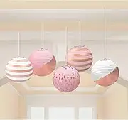 Amscan Mini Paper Lantern, 12cm Length, Rose Gold/Blush, 5 Pieces