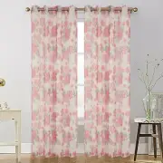 Voile Sheer Flower Grommet Top Window Curtain Panel Drapes, 81019
