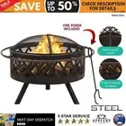76cm Round Fire Pit Rustic Steel Outdoor Fireplace Patio Firepit Heater W/ Cover