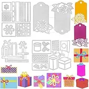 4pcs Gift Box Die Cut for Card Making, AIFUDA Label Tag Cutting Dies Flower Metal Cutting Die Plant Label Embossing Stencils Template for DIY Scrapbooking Paper Craft