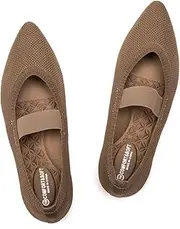 [Frank Mully] Womens Knit Flats Pointed-Toe Shoes with Elastic Straps Ballerina Flat Shoes for Women Dressy
