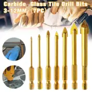 7PCS Carbide Glass Tile Drill Bits Hexagonal Shank Ceramic Triangular Bit 3-12mm