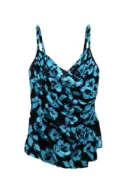 Miraclesuit 2-Piece Black/Blue Floral Draped Tankini w/ Swim Bottom, US 10
