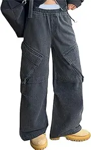 [Generic] Baby Girl Cotton Clothes Summer and Autumn New Models for Middle and Large Children with Big Pockets Retro Wide Leg Pants Trendy Loose Casual Trousers Lined Pants Baby Girl