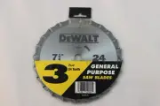 Dewalt DW3577 Carbide Circular Saw Blades 3 Pack 7 1/4" Dia 24 Tooth 5/8" Arbor