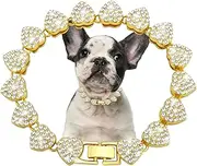 Glitter Metal Cuban Diamond Dog Chain Dog Training Chain with Secure Buckle Heart-Shaped Pet Collars for Large Medium Dogs