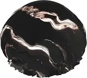 Black Rose Gold Marble Print Various Activities Shower Cap Reusable Soft And Lightweight Bath Hair Cap Long Hair