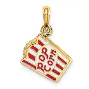 14K Yellow Gold 3-D Enameled Bag Of Popcorn Charm