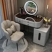 SHANGDAOYU Bedroom Vanity Desk With Mirror, Vanity Desk Set With Lighted Mirror, Makeup Vanity Table With 5 Drawers, Cushioned Stool, Vanity Desks For Bedroom And Bathroom(Gray,PETAL CHAIR_31.5IN)