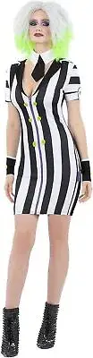 Smiffys 81004 Beetlejuice Costume, Women, Black White, M-UK Size 12-14