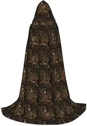 SKKNT Gears Clock Bronze Century Print Halloween Hooded Cloak Full Length Cape With Hood For Men And Women For Carnival