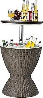 Costway 30L 3 in 1 Rattan Cooler Bar Table, Weather Resistant Ice Bucket w/Height Adjustable Tabletop, Ice Bucket Party Barbecue Black/Brown (Brown)