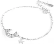 [FEATUR] Ladies Jewellery Gift,Silver Bracelets for Womens,Charm Bracelet, S925 Sterling Silver Inlaid Zircon Bracelet Women's Simple Design Star Moon Bracelet Jewelry Silver (Color : OneColor)