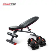 Powertrain 48KG Adjustable Dumbbell Set (Red) with FID Weight Bench