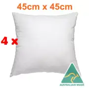 4 xAust Made Cushion Pillow Inserts 45 x 45 cm Hypoallergenic Fibre/White Case