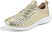 [LUCKY STEP] Women's Metallic Fashion Sneaker Leatherette Studded Jogger Lightweight Casual Walking Shoes