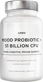 Amen Mood Probiotics + 51 Billion CFU - Mood Digestive & Immune Support - Acidophilus Probiotic Supplement - Promotes Emotional Health, Relaxation, Digestive Balance, Gluten Free - 60 Veggie Capsules