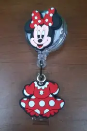 New Minnie Mouse Red Retractable To 18" ID Badge Reel Stretchable Badge Holder