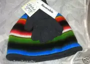Faded Glory Multi-Color Reversible Winter Beanie/Knit Hat & Gloves Set Brand New