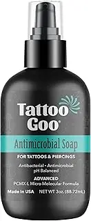 Tattoo Goo Deep Cleansing Soap, Disinfecting Tattoo and Piercing Aftercare - Moisturizing Olive Oil, Alcohol and Fragrance Free - 3 oz